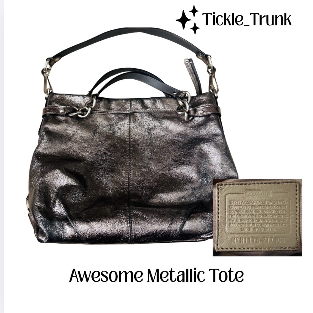 Coach Metallic Pewter Tote Bag